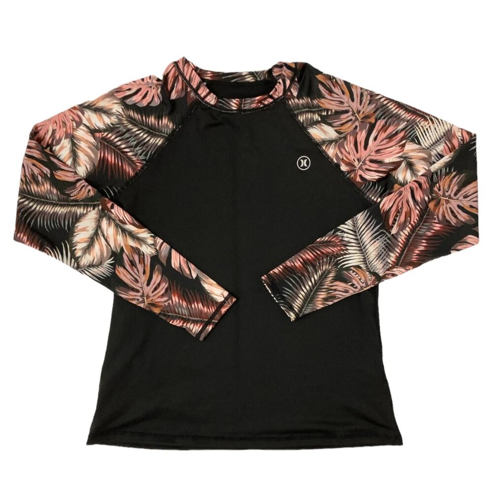 Hurley Women's Long Sleeve Rashguard Shirt Top Pull Over Brown Floral Medium NWT - Picture 3 of 9